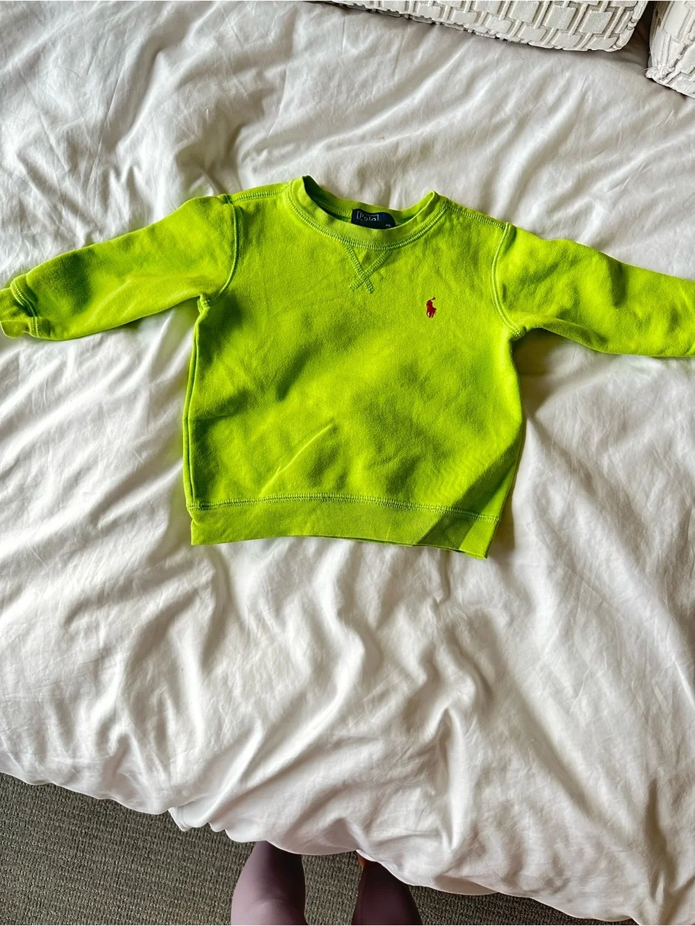 Ralph Lauren Neon Lime Green Pullover Sweatshirt with Red Pony